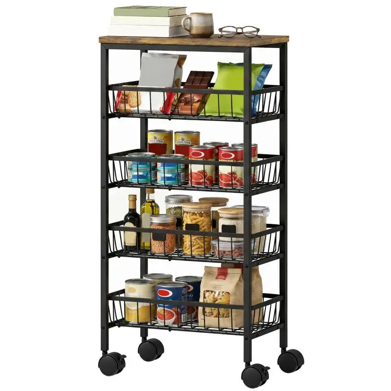 4-Tier Serving Cart with Pull-Out Baskets