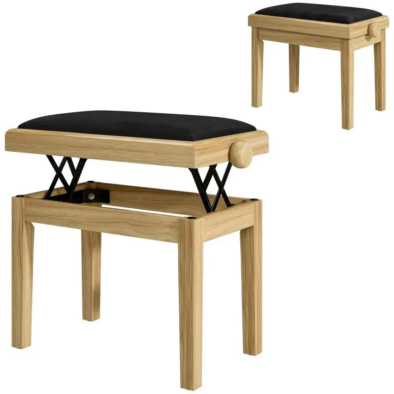 Height-Adjustable Piano Bench, Natural Wood