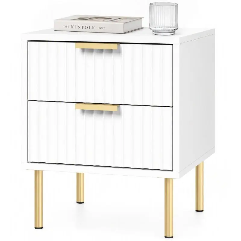 Bedside Table with 2 Drawers, White