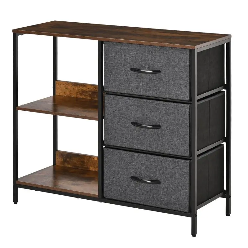 Storage Unit with 3 Foldable Fabric Drawers, 80 cm