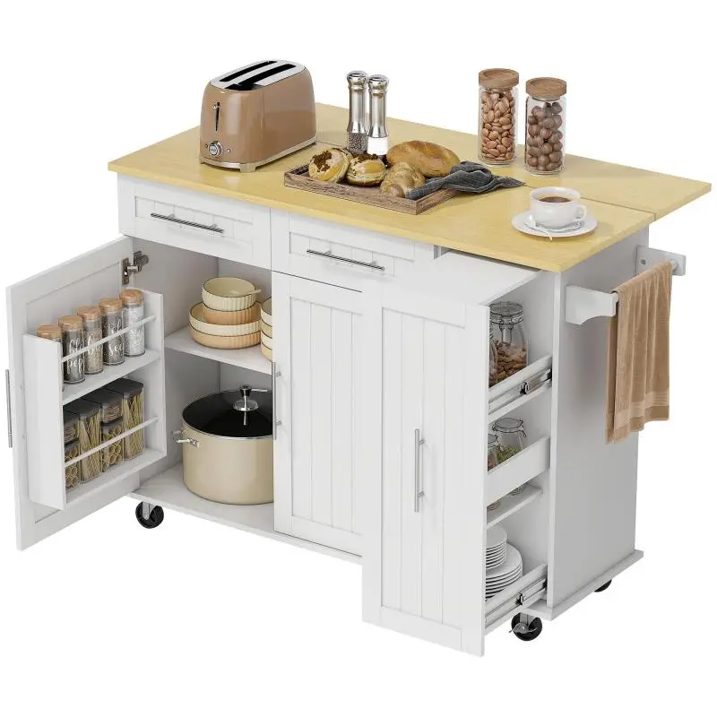 White Kitchen Island with Expandable Worktop
