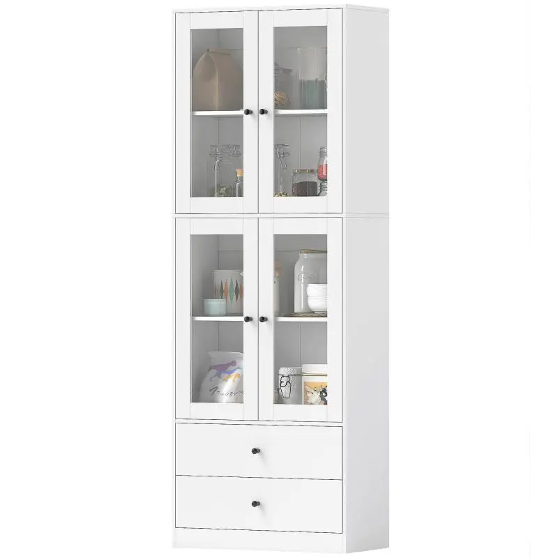Tall Kitchen Cupboard with 4 Glass Doors and 2 Drawers