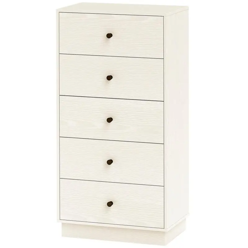 5 Drawer Chest of Drawers, Narrow and Tall, Side Table for Bedroom or Hallway with Round Handles, 47x29x95 cm, Beige