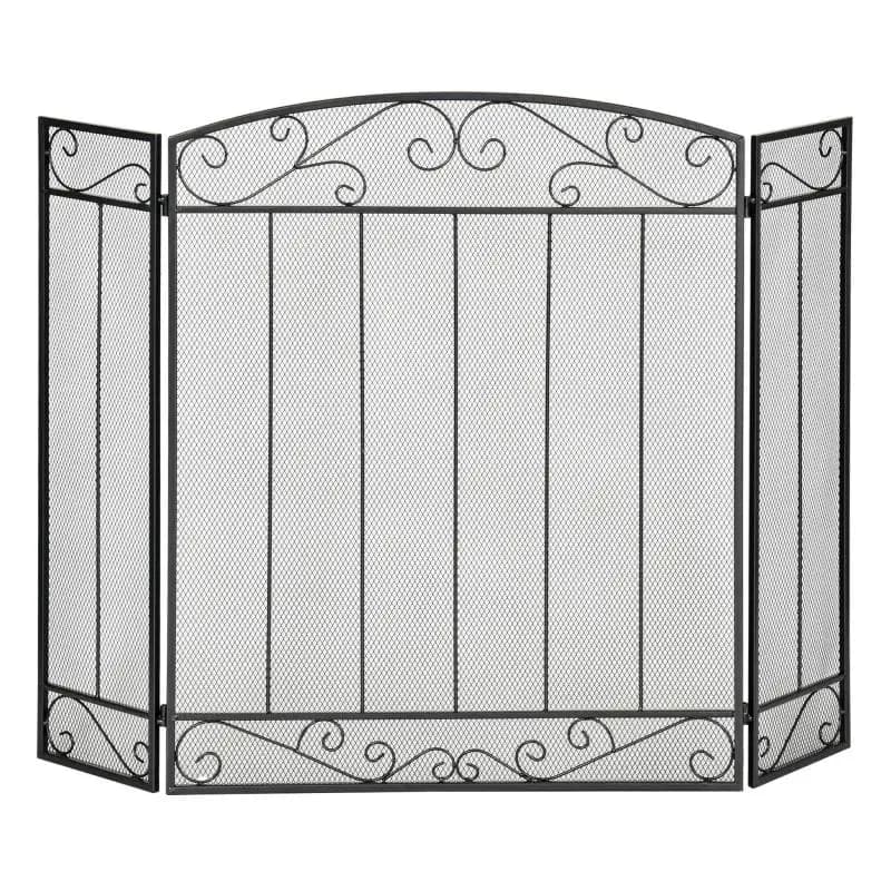 3-Panel Folding Fireplace Screen, Black