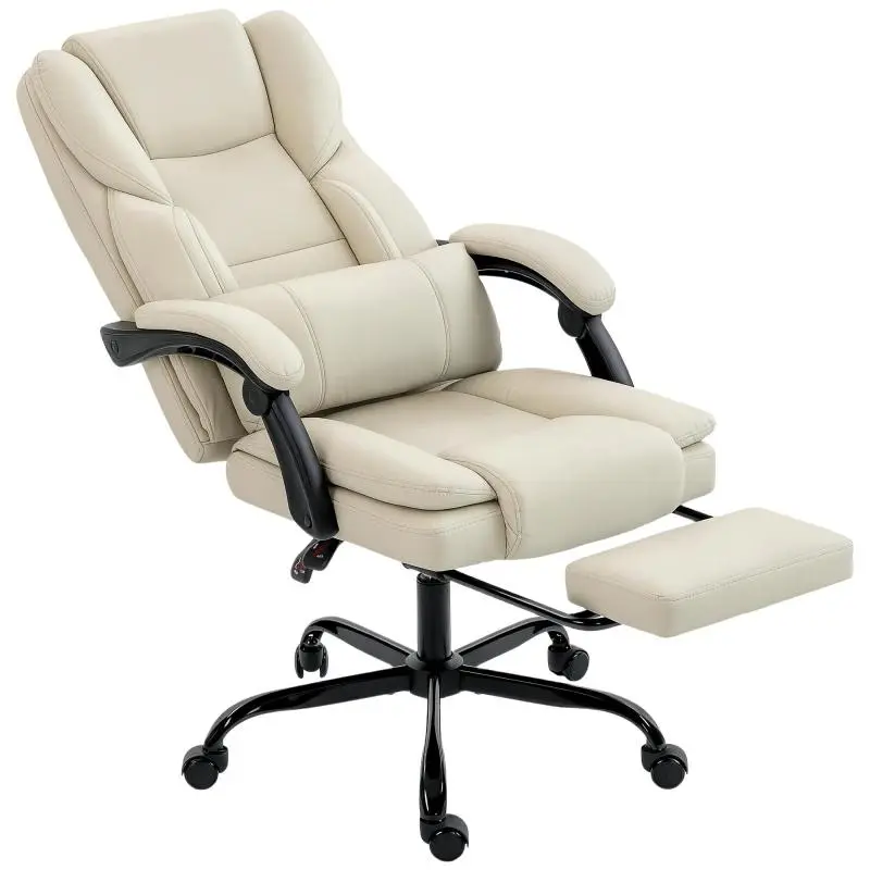 Office chair with animal-friendly faux leather upholstery, footrest, height-adjustable, casters, beige