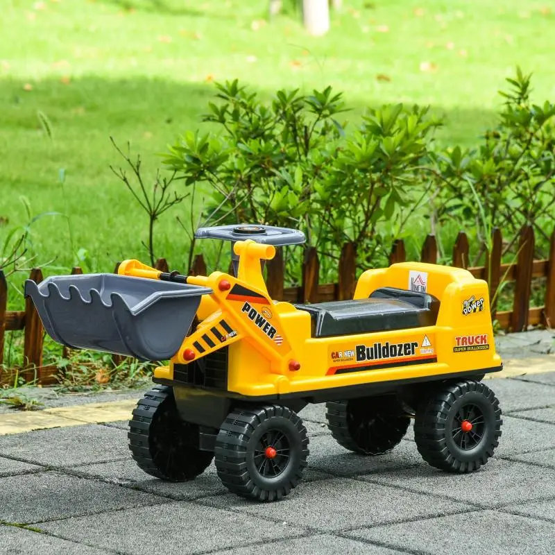 Ride-On Tractor Truck for 2-3 Year Olds with Excavator Shovel, Hidden Storage Space and Horn, 70x26x37 cm, Yellow
