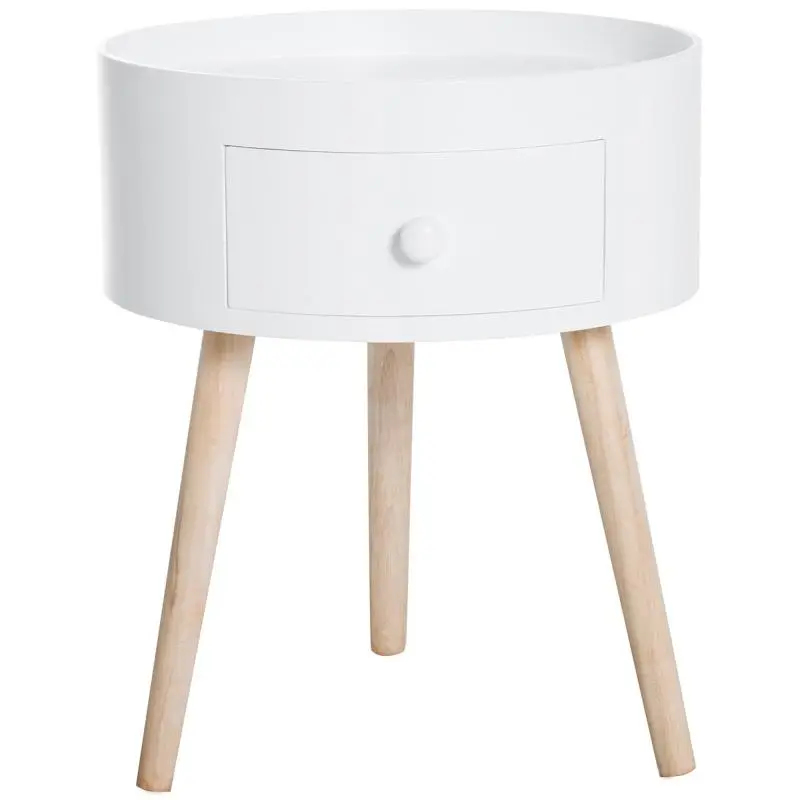 Round Coffee Table with Drawer, White, 38 cm