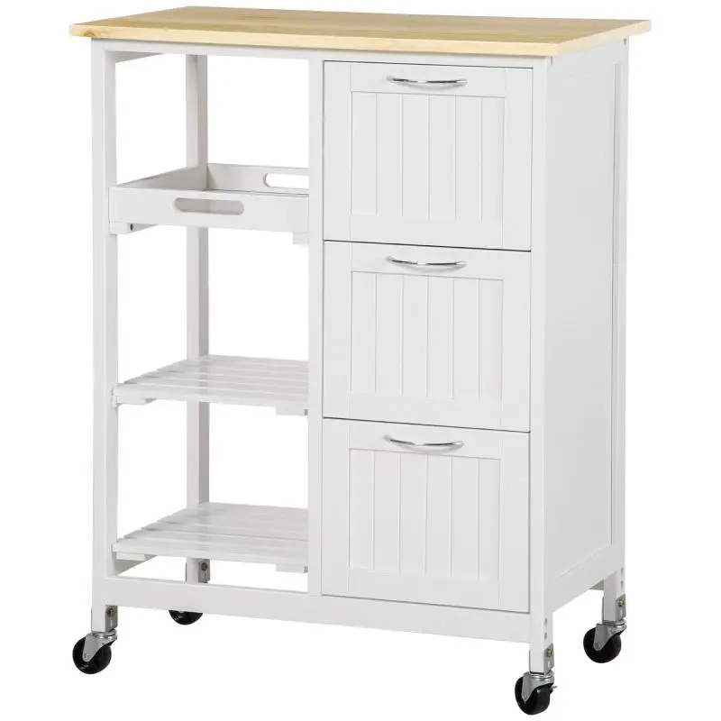 Kitchen Cart with 3 Drawers, White