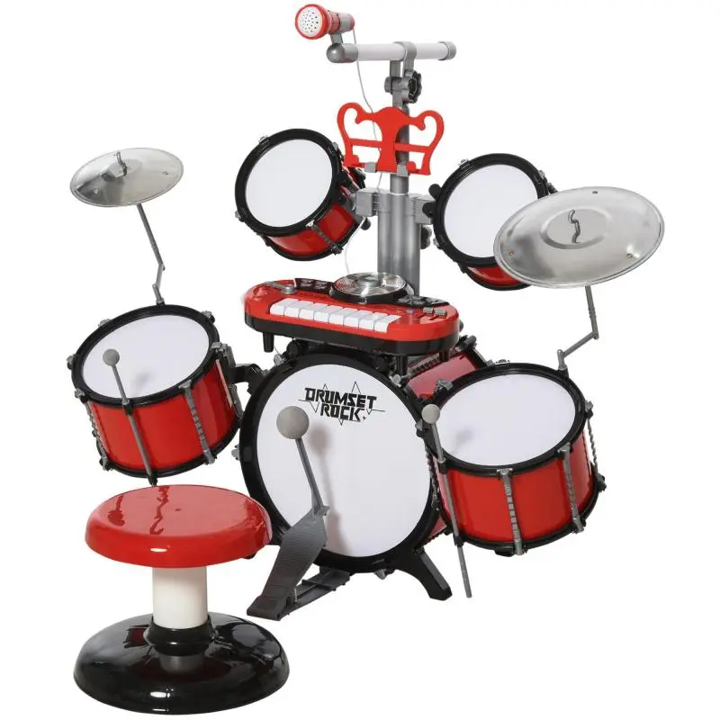 Kids' Drum Set with Stool and Microphone