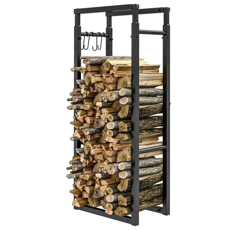 Extendable Firewood Rack with 4 Hooks