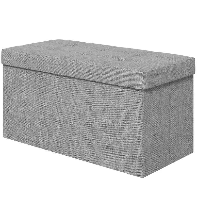 Foldable Storage Ottoman Bench, Light Grey
