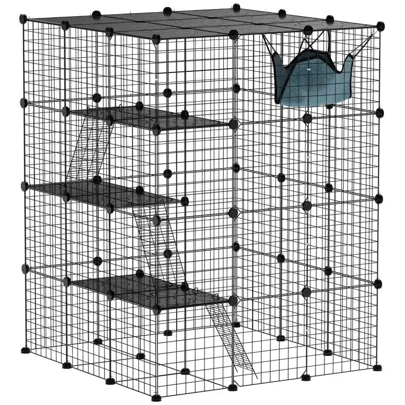 Indoor Cat Cage with 4 Levels and Hammock
