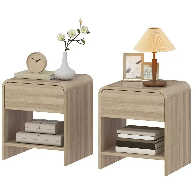 Set of 2 Nightstands with Drawer and Shelf
