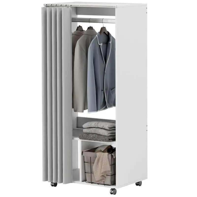 Mobile Wardrobe Unit with Curtain and Hanging Rail