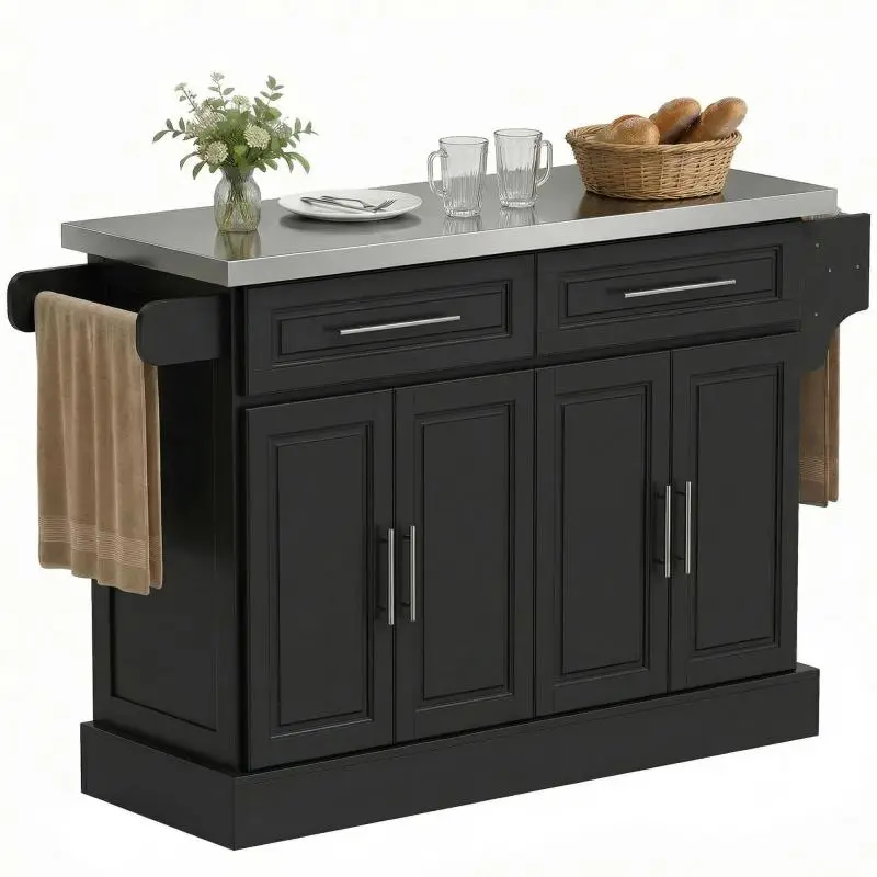 Kitchen Island on Wheels with Stainless Steel Top