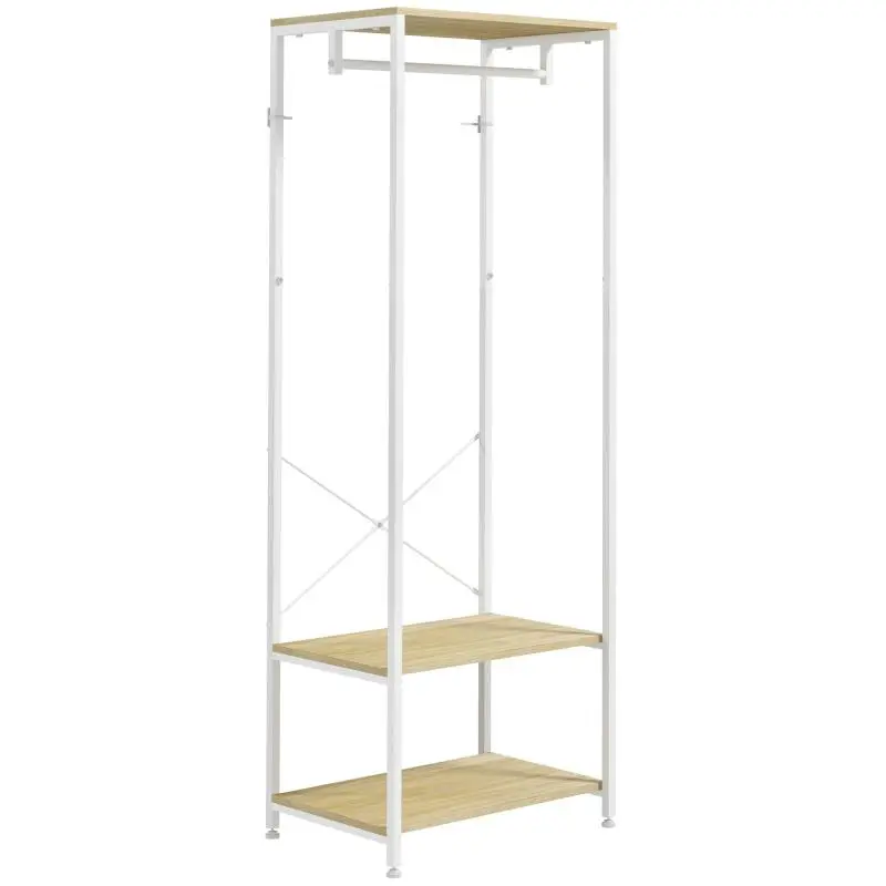Coat Rack with Hanging Rail and 2 Shoe Shelves