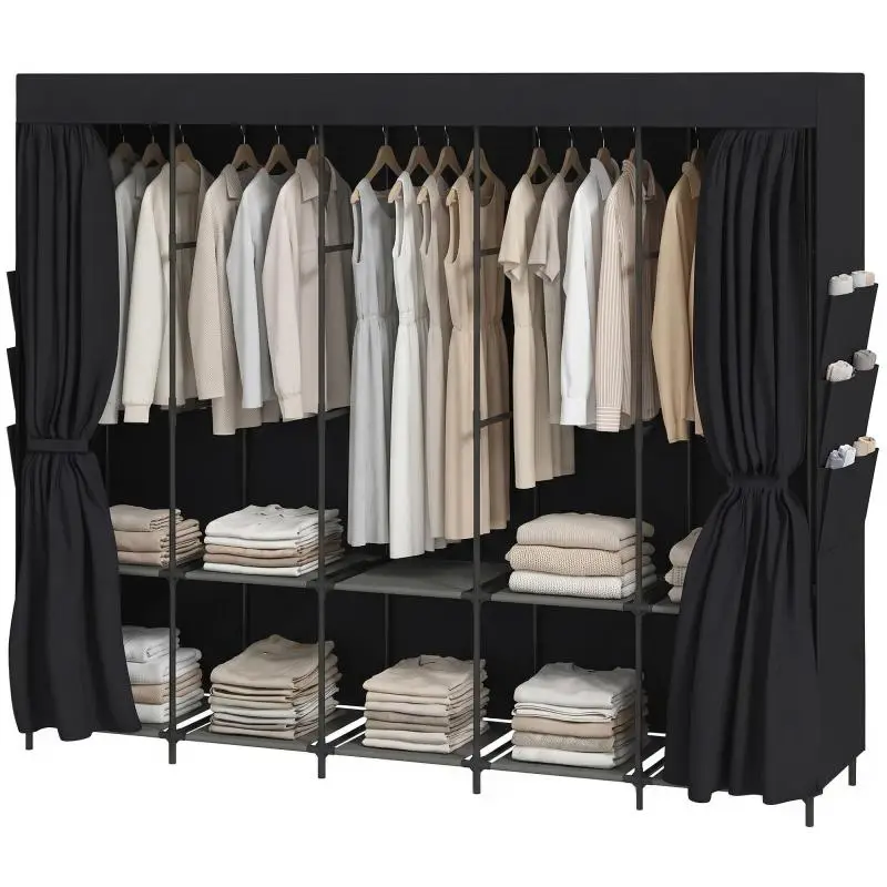 Fabric Wardrobe with 5 Hanging Rails and 5 Shelves