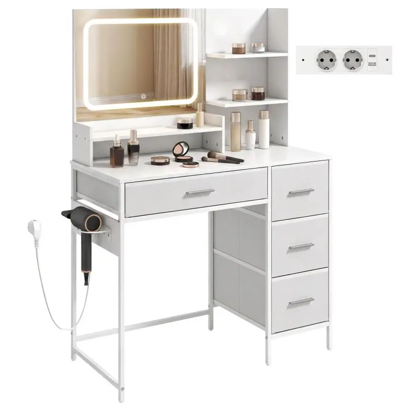 Makeup Vanity with LED Mirror, 4 Drawers and 5 Shelves