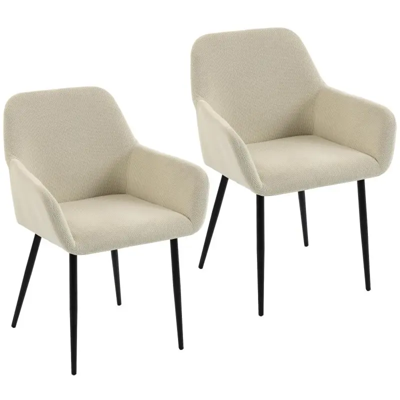 Set of 2 dining chairs, upholstered kitchen chairs with metal legs, cream-white