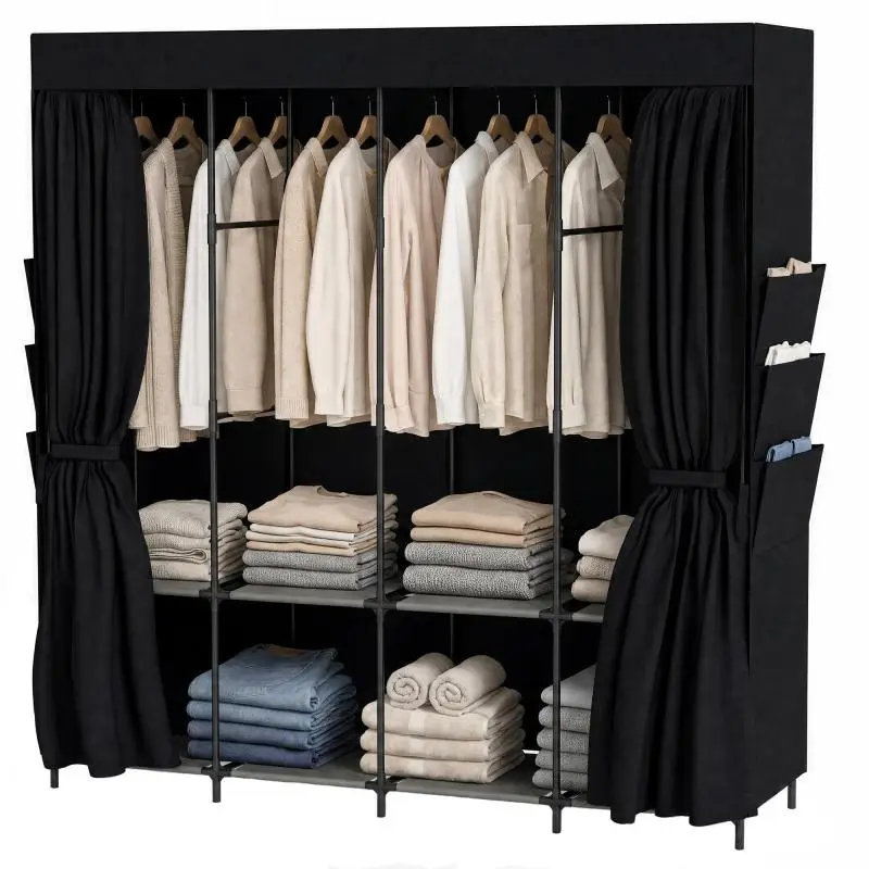 Fabric Wardrobe with 5 Rails, 170 × 45 × 167 cm
