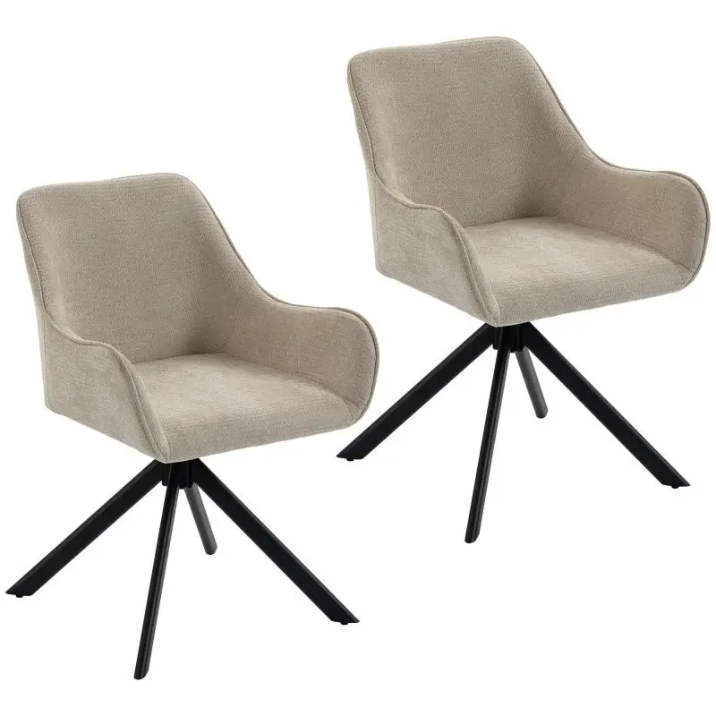 Set of 2 Dining Chairs, Swivel Kitchen Chair with Armrests, Metal Frame for Living Room and Dining Room, Beige