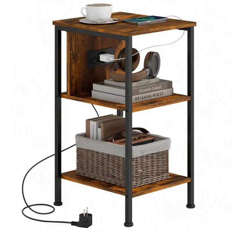 Side Table with Charging Station, 34 × 30 × 58 cm