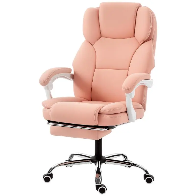 Reclining Office Chair with Footrest, Pink