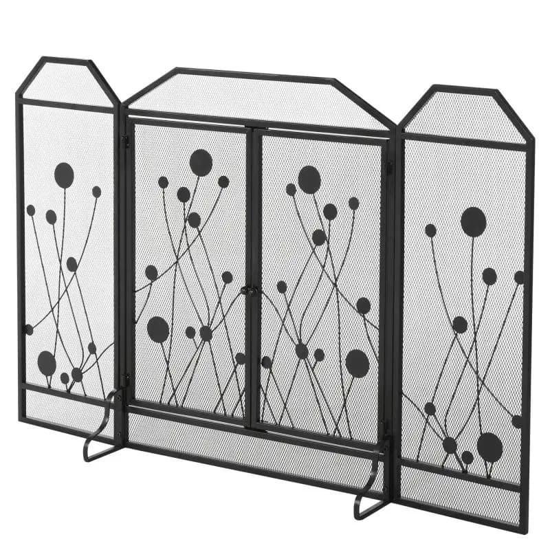 Folding Fireplace Screen with 2 Magnetic Doors, 125 x 80 cm