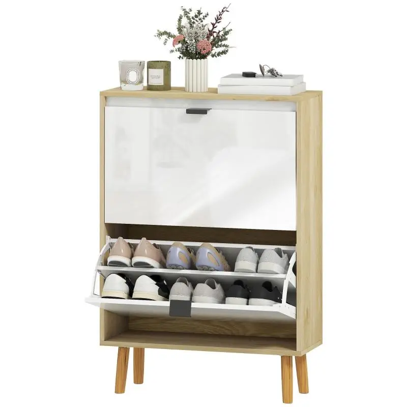 Narrow 2-Door Shoe Cabinet with Adjustable Shelves