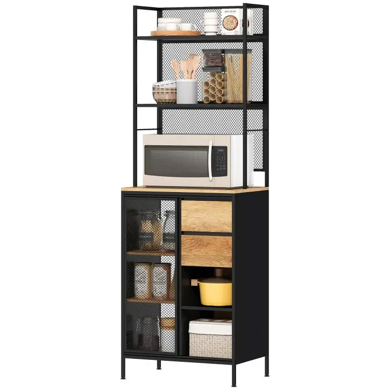 Kitchen Storage Cabinet with Worktop and Sliding Door