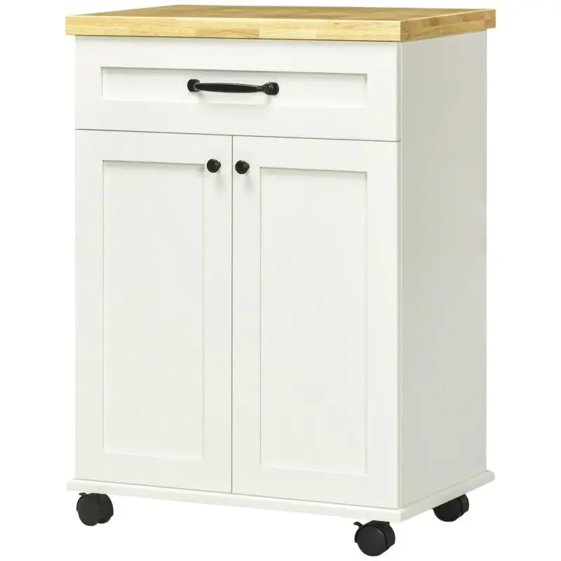 Kitchen Trolley on Wheels with Drawer and Cabinet