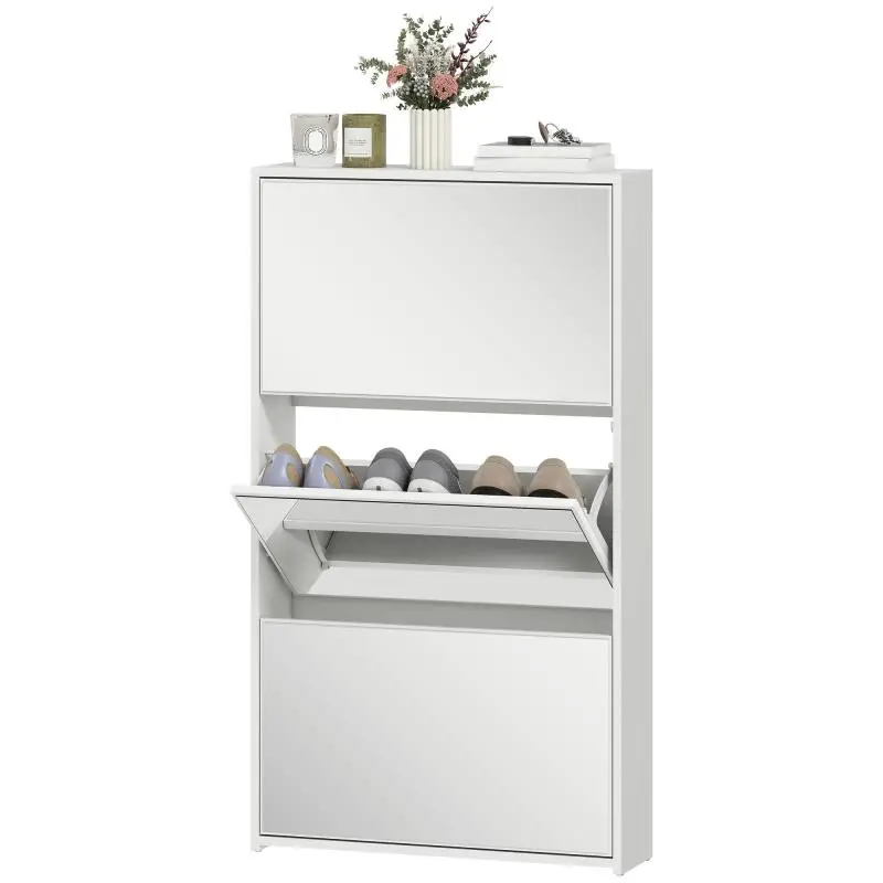 Mirrored Shoe Cabinet with 3 Tilt-Out Drawers