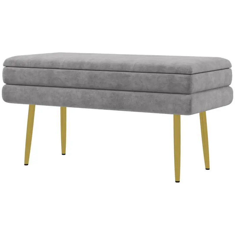 Steel and Polyester Storage Bench, 79.5 cm, Grey
