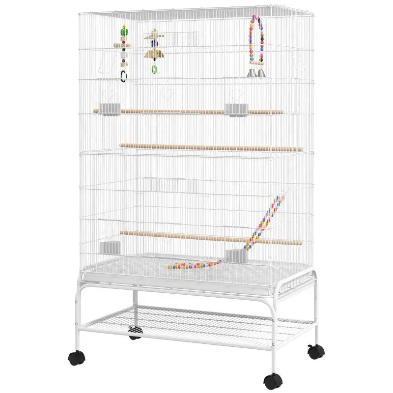 Bird Cage with Wheels and Removable Tray, 79 cm, White