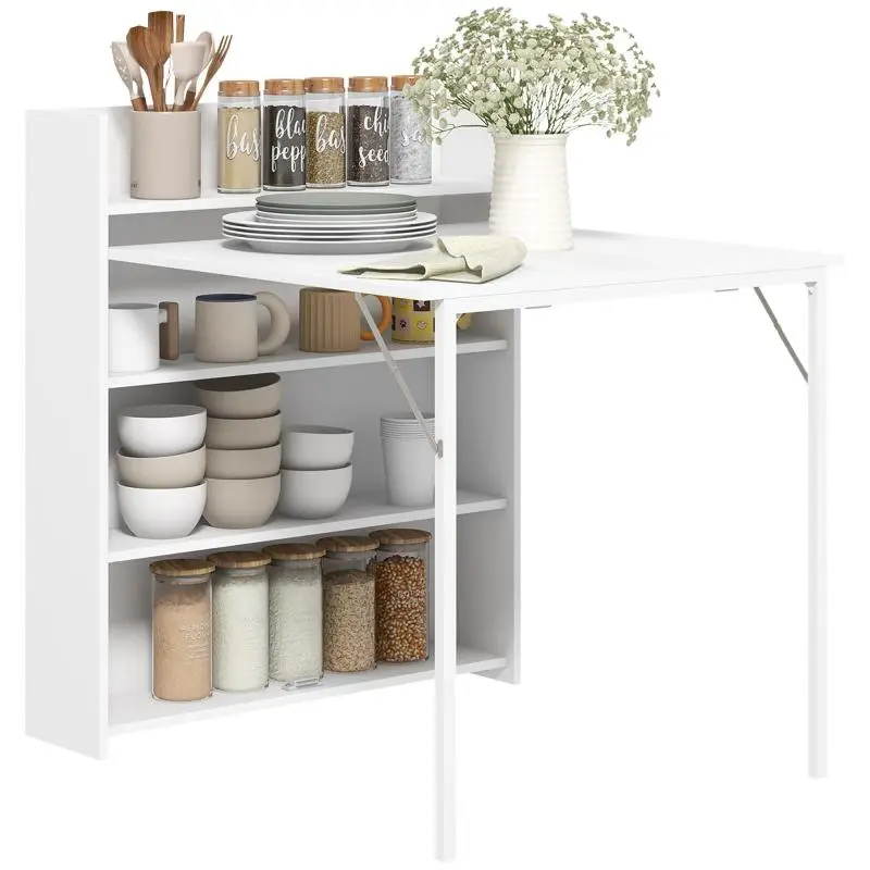 Folding Dining Table with Shelves, White