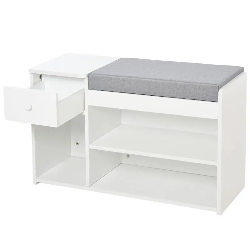 Shoe Bench with Cushion, Drawer and 3 Compartments