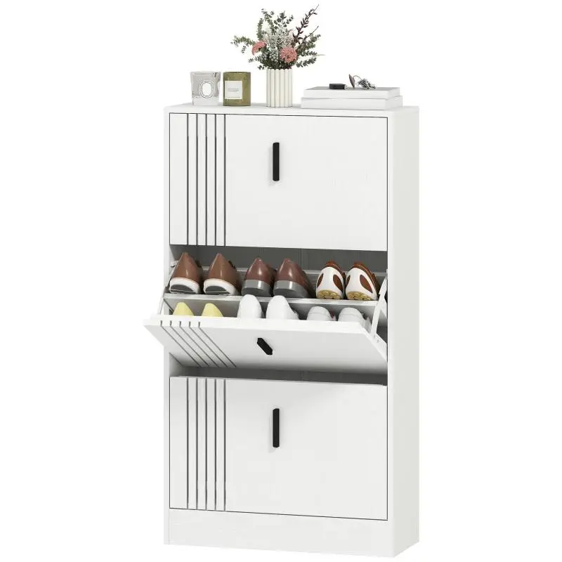 Wooden Shoe Cabinet with 3 Tilt-Out Compartments