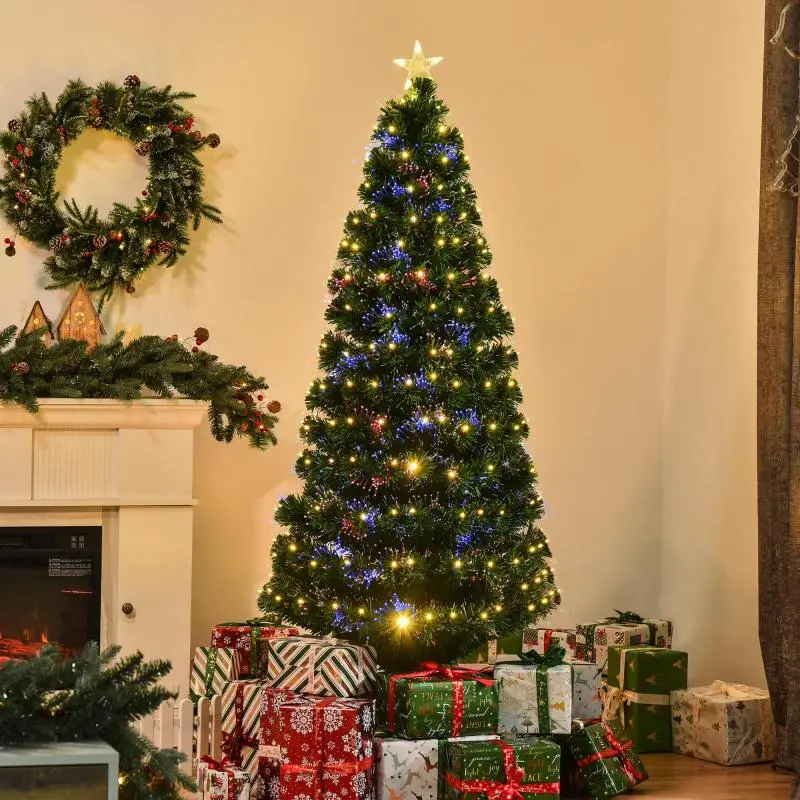 Artificial Christmas Tree with LED and Fibre Optic Lights, 180 cm