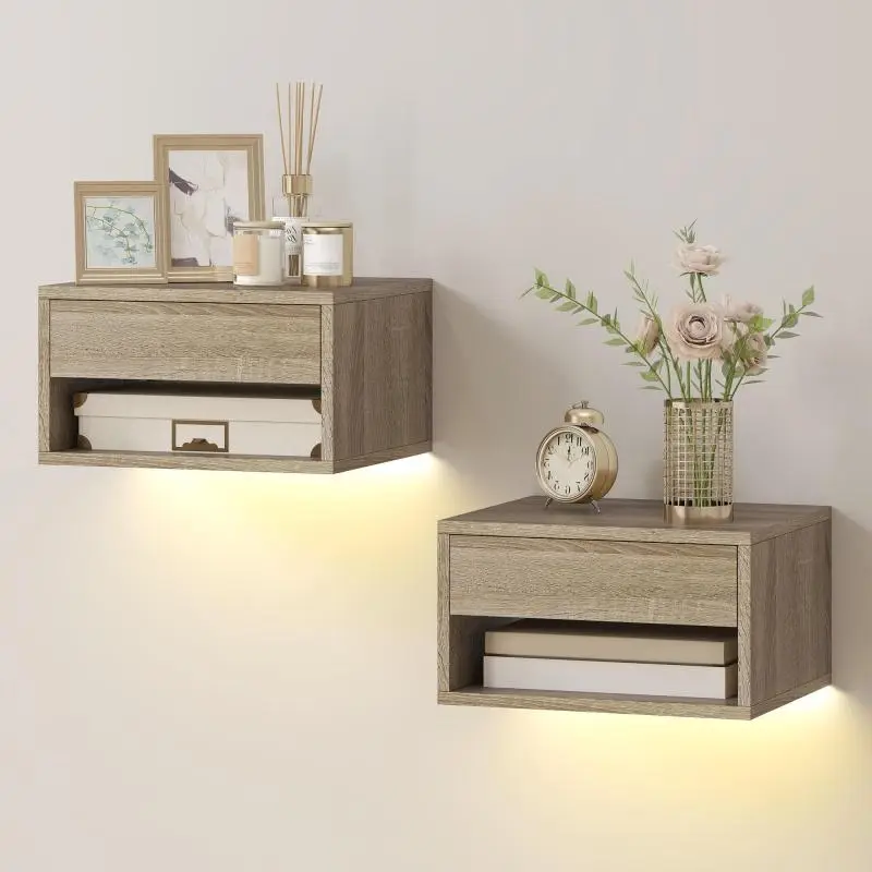 Set of 2 Floating Bedside Tables with RGB LED Lights