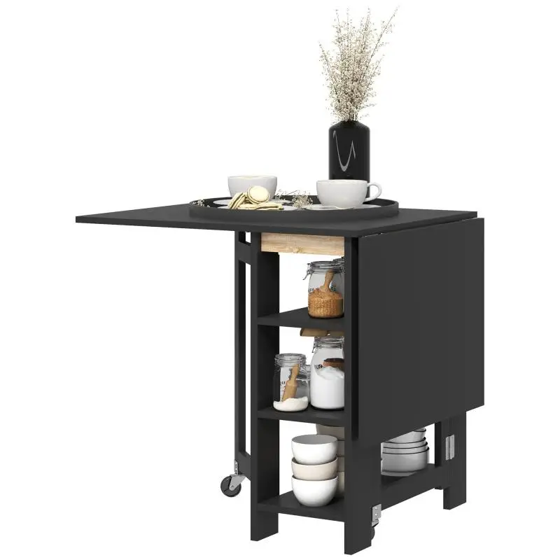 Folding Kitchen and Dining Table, 120 × 60 cm, Black
