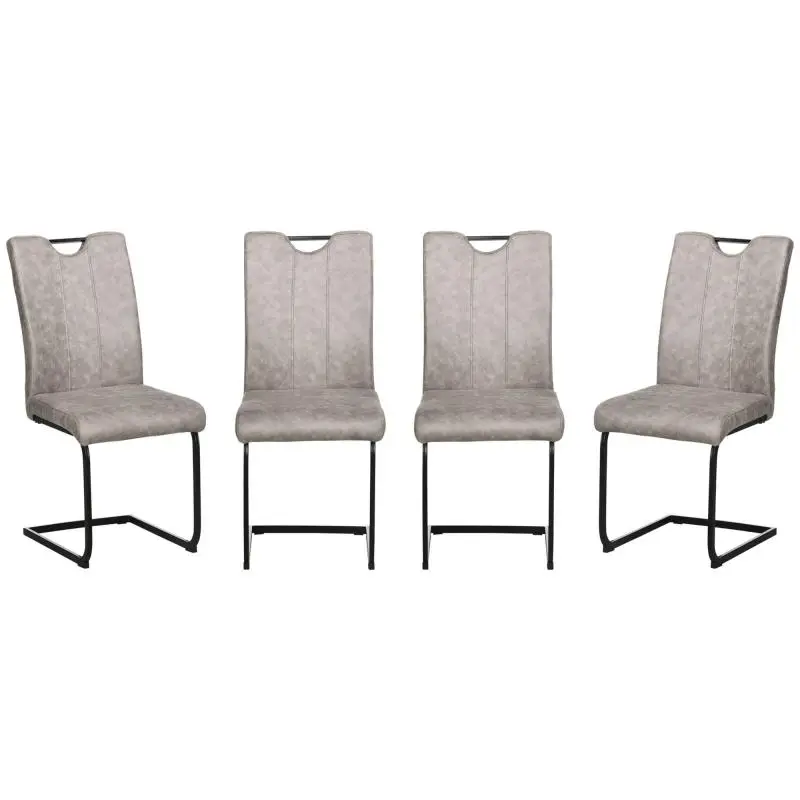 Set of 4 Dining Chairs with Handle and Steel Legs