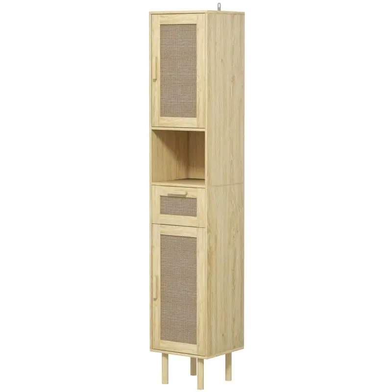 Tall Bathroom Storage Unit with Rattan Doors, 32 cm