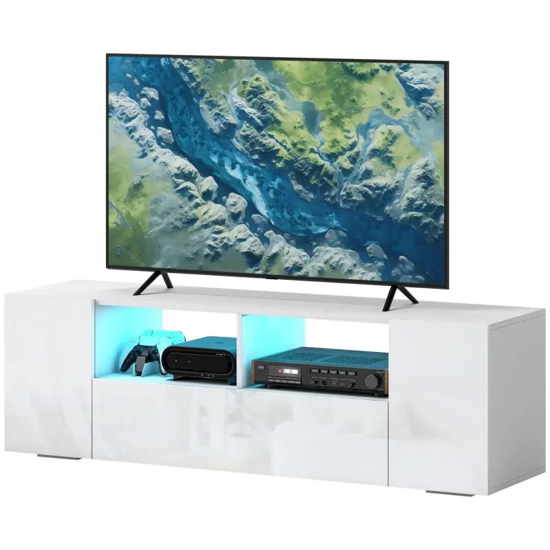 TV Stand with LED Lights, 137 cm, White
