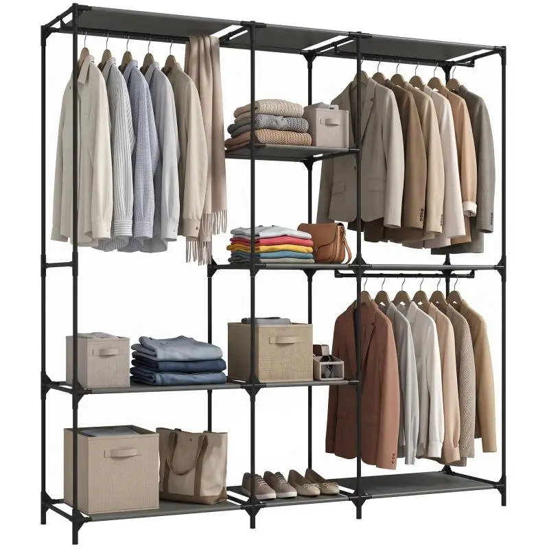 Fabric Wardrobe with 3 Hanging Rails, 182 cm, Black