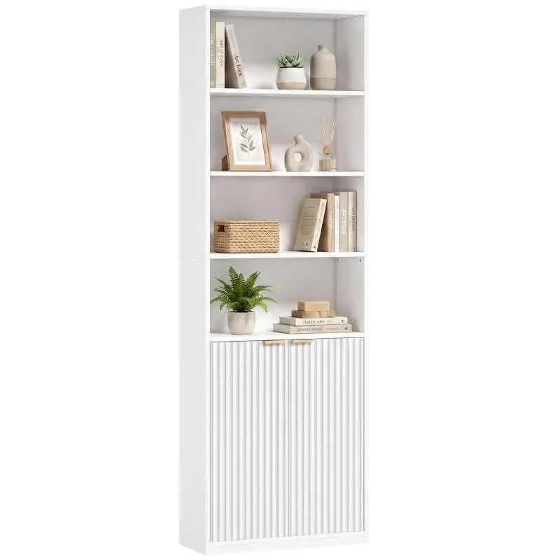 Tall Narrow Bookcase with 4 Open Compartments, White