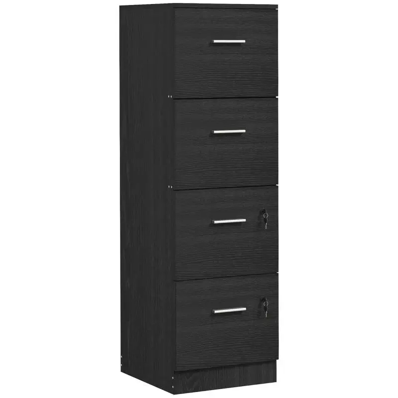 Desk Drawer Unit with 4 Drawers, Locks, and Adjustable Bars for A4 and Letter-Size Files, 40 x 42 x 130.8 cm, Black