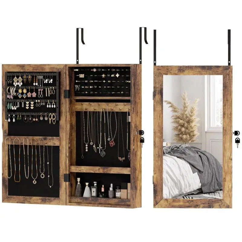 Wall-Mounted Jewellery Mirror with Lock