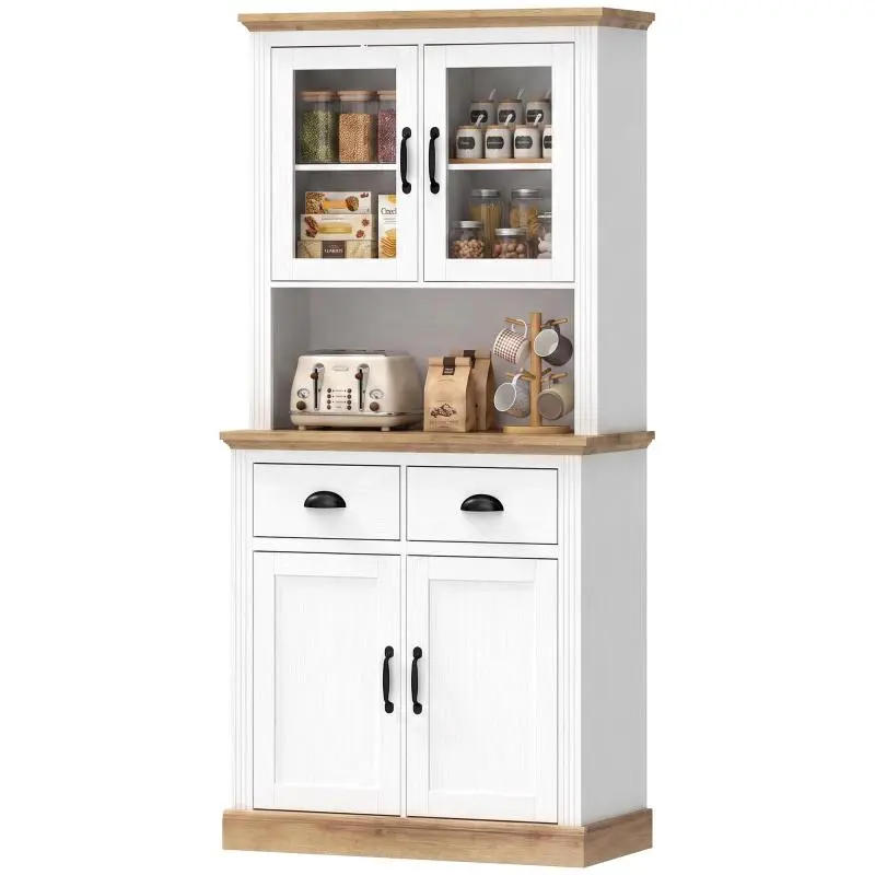 Tall Kitchen Cabinet with 4 Doors, 2 Drawers