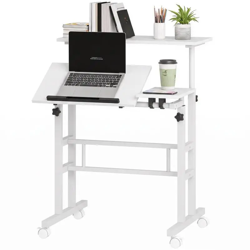 Sit-Stand Desk with Tilting Top and Wheels