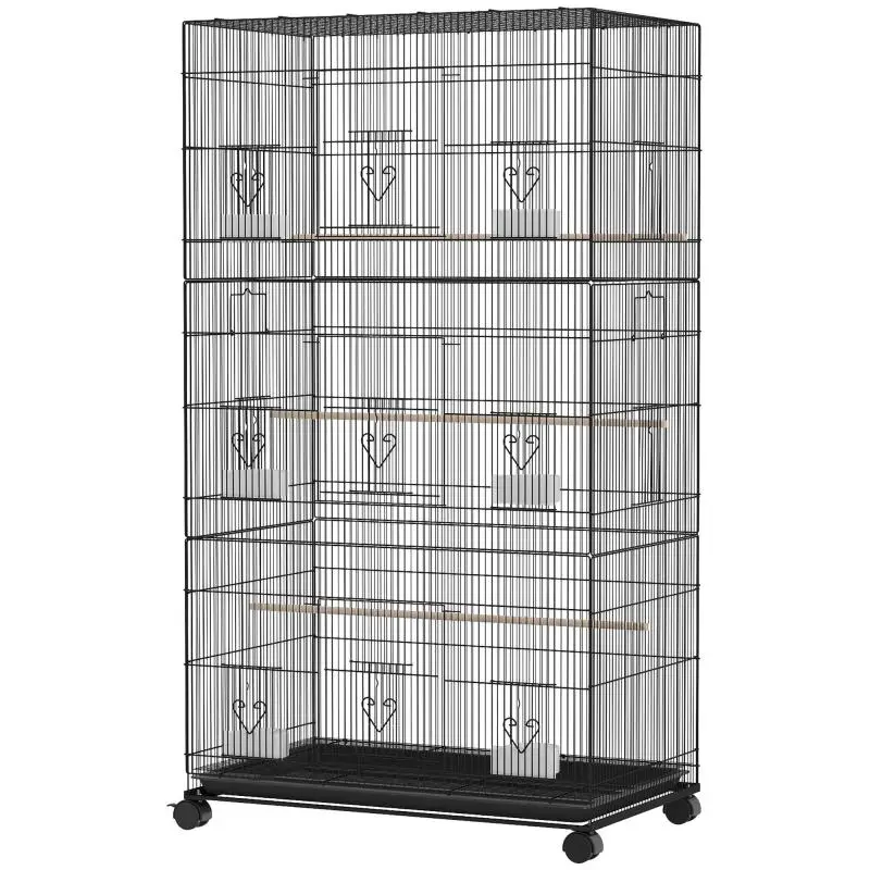 Large Steel Bird Cage on Wheels, Black